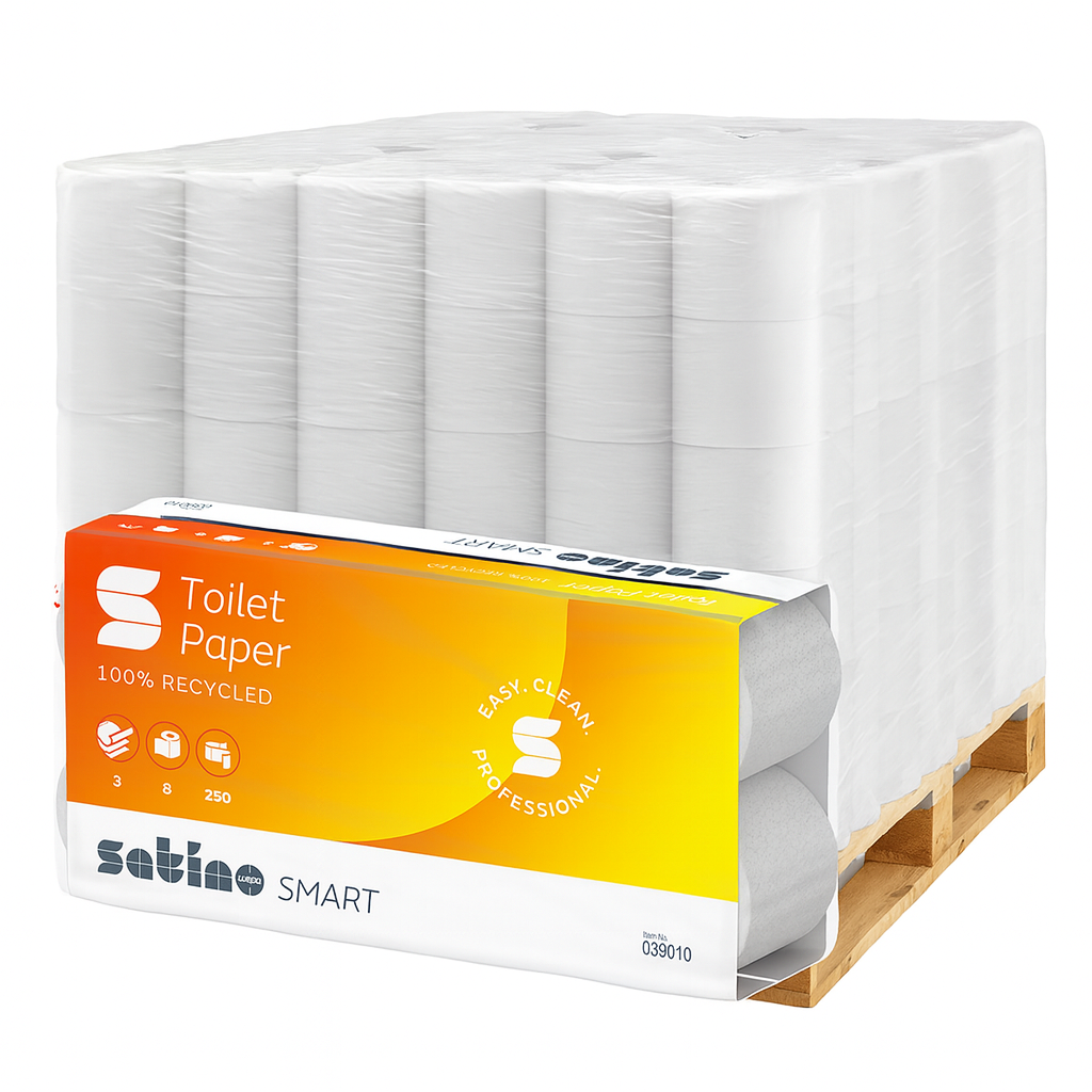 Satino Smart Recycling-Toilettenpapier, 3-lagig, 250 Blatt, 1 Palette (960 Rollen)