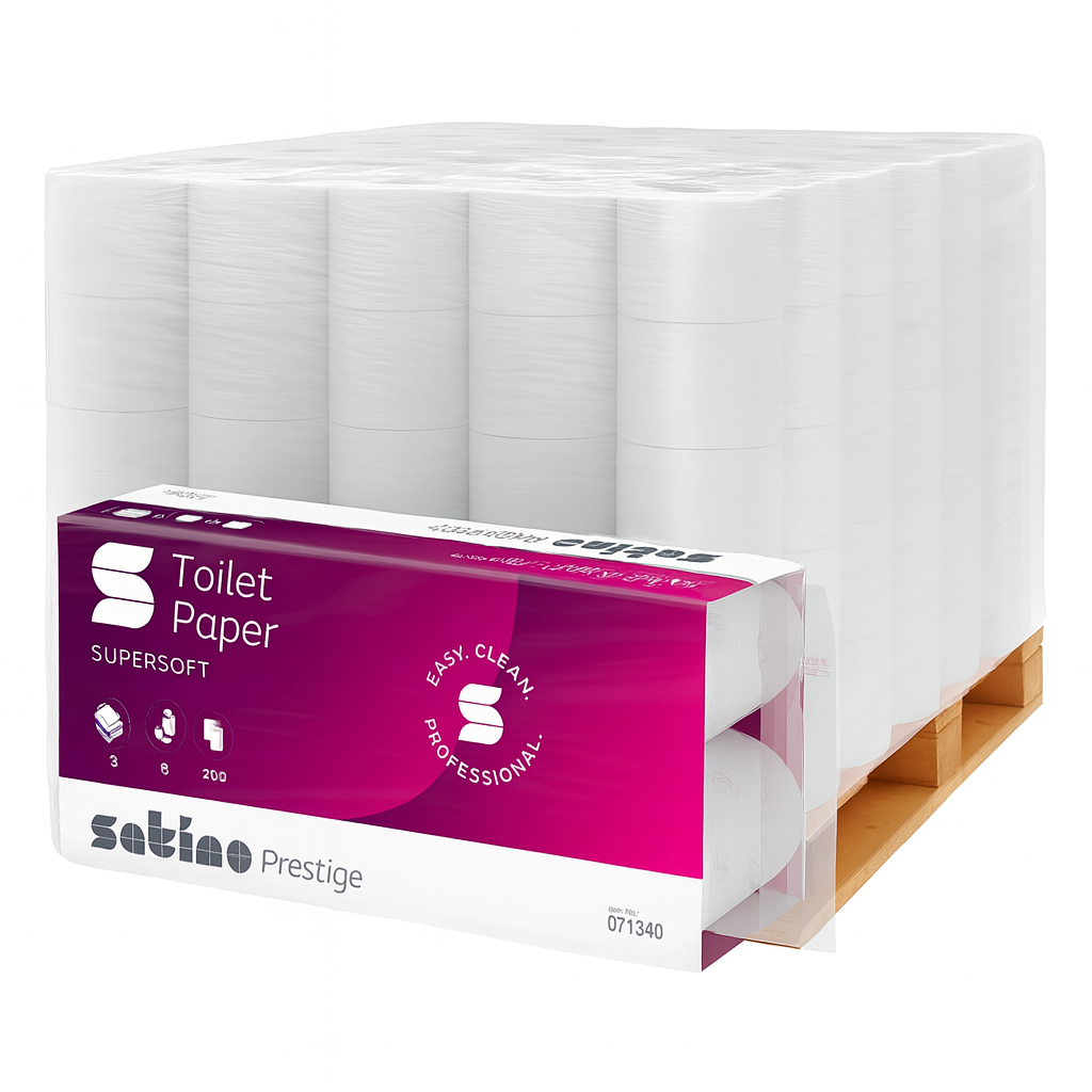 Satino Prestige Supersoft Plus Toilettenpapier, 3-lagig, 250 Blatt, 1 Palette (1,728 Rollen)