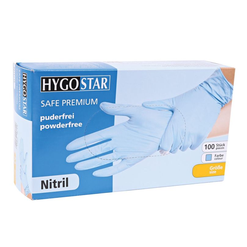 Hygostar Safe Premium Nitril-Einweghandschuhe, puderfrei, blau, L