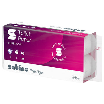 Satino Prestige Supersoft Plus Toilettenpapier, 3-lagig, 250 Blatt, 1 Polypack (8 Rollen)