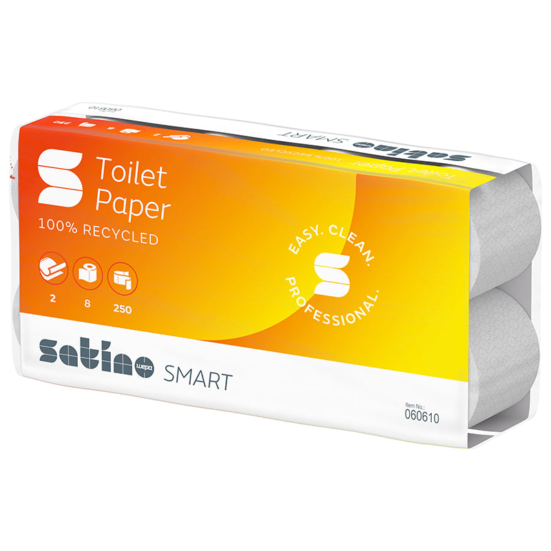 Satino Smart Recycling-Toilettenpapier, 2-lagig, 250 Blatt, 1 Polypack (8 Rollen)
